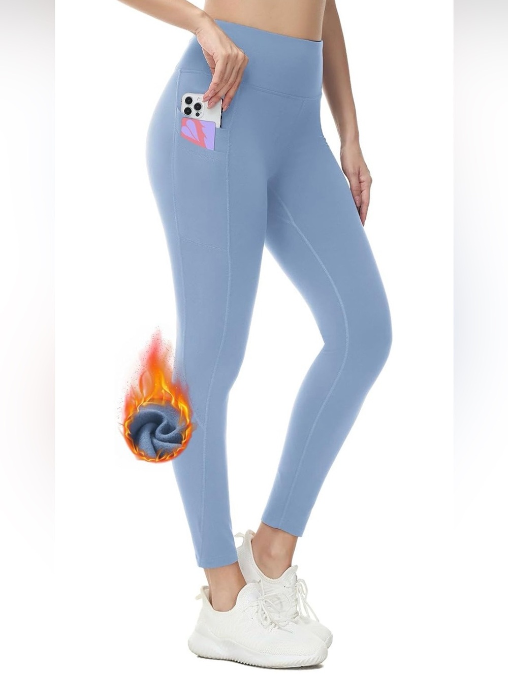 NWOT BALEAF Size XL High-Rise Fleece Lined Leggings w/ Side Pockets Light Blue - Picture 2 of 11